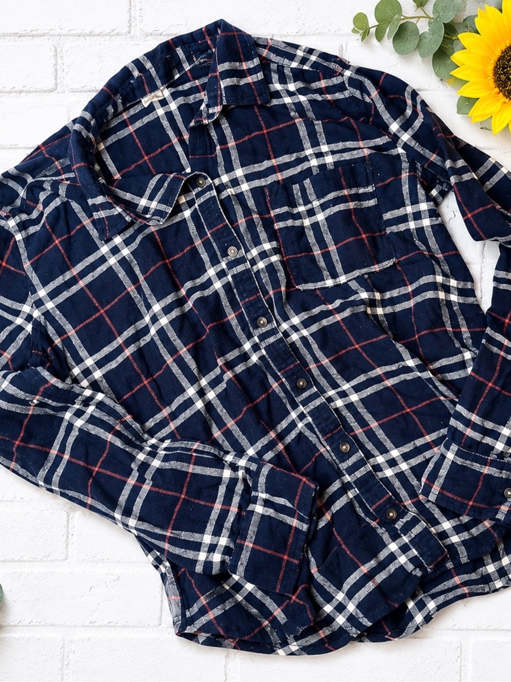 Hollister Flannel Button Up Shirt Pink Blue Plaid L Large